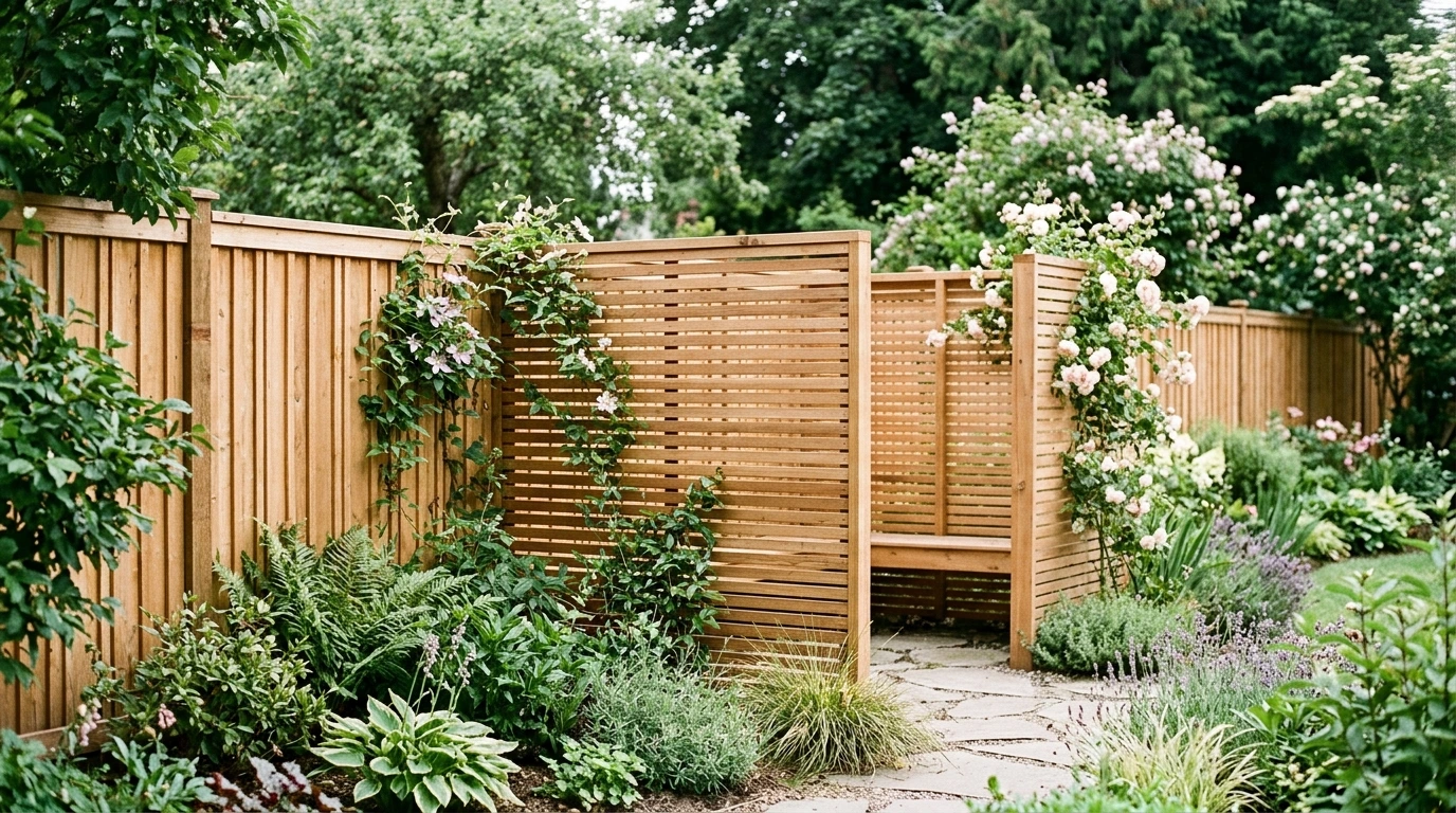 Clôture et palissade en bois en limite de jardin