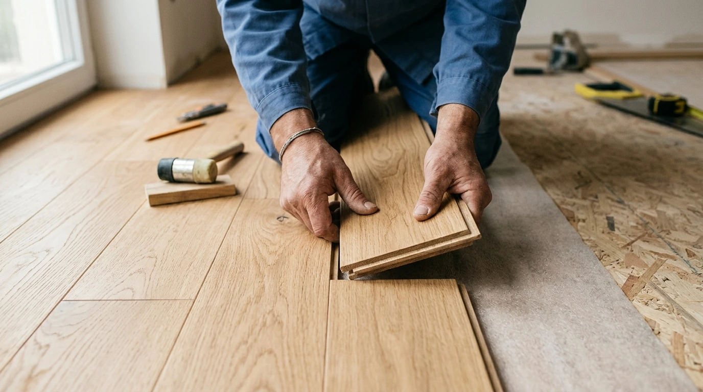 Pose de lames de parquet contrecollé