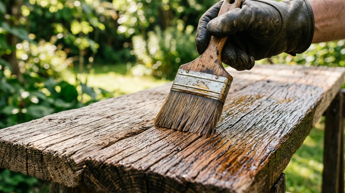 Application d'un saturateur sur du bois extérieur