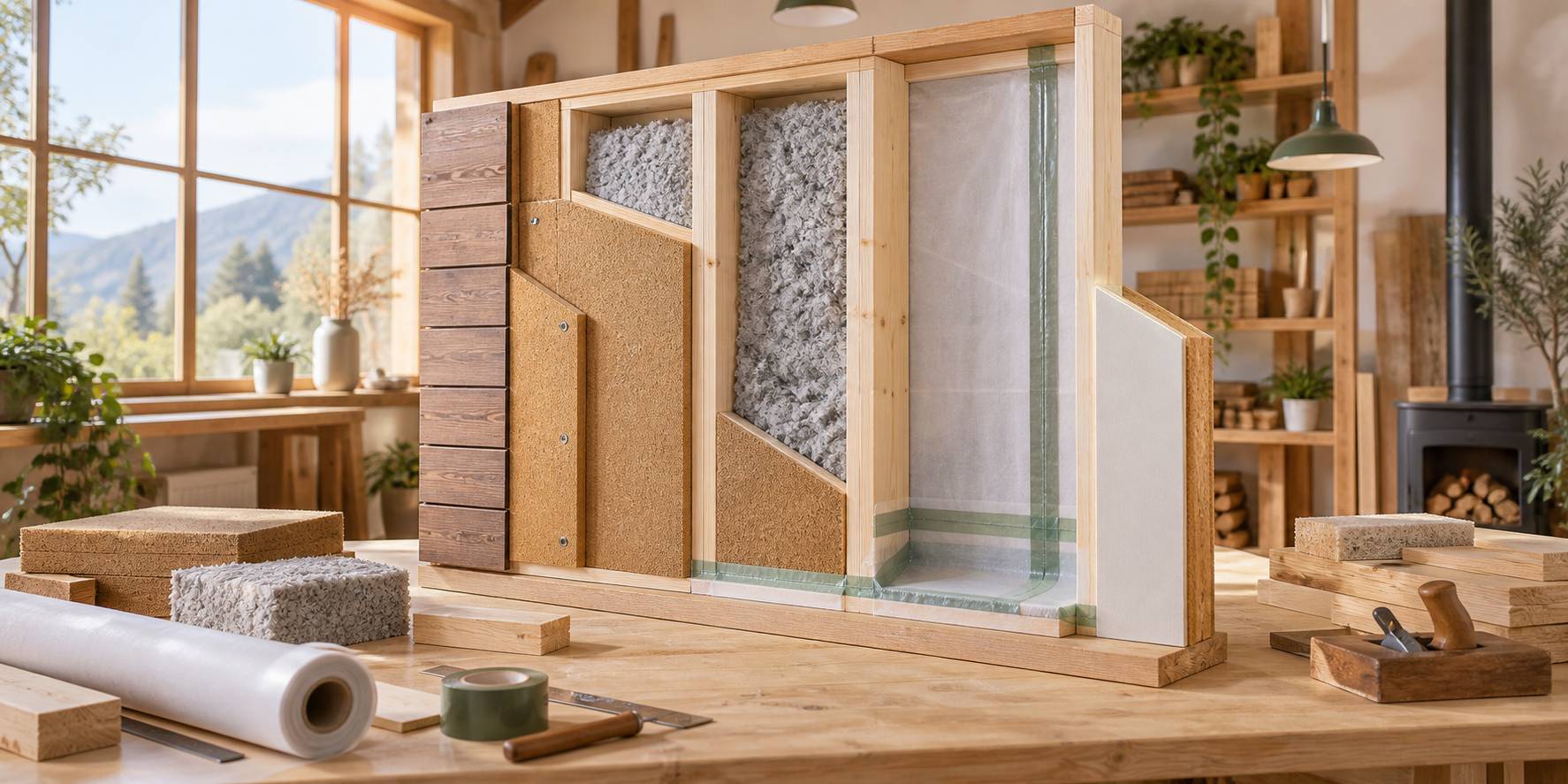 Illustration éditoriale du sujet : Isoler une maison ossature bois : les solutions comparées
