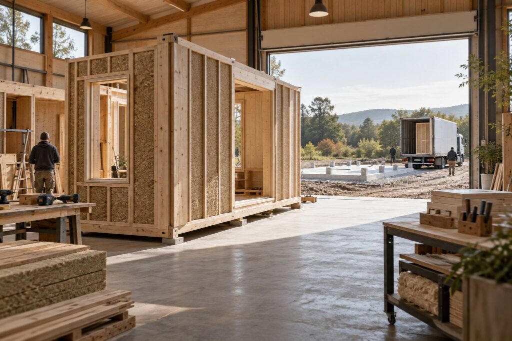 Illustration éditoriale du sujet : Maison modulaire bois : comment ça marche vraiment