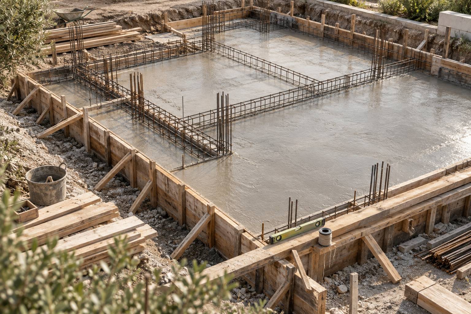 Radier beton et ferraillage pour les fondations d'une maison