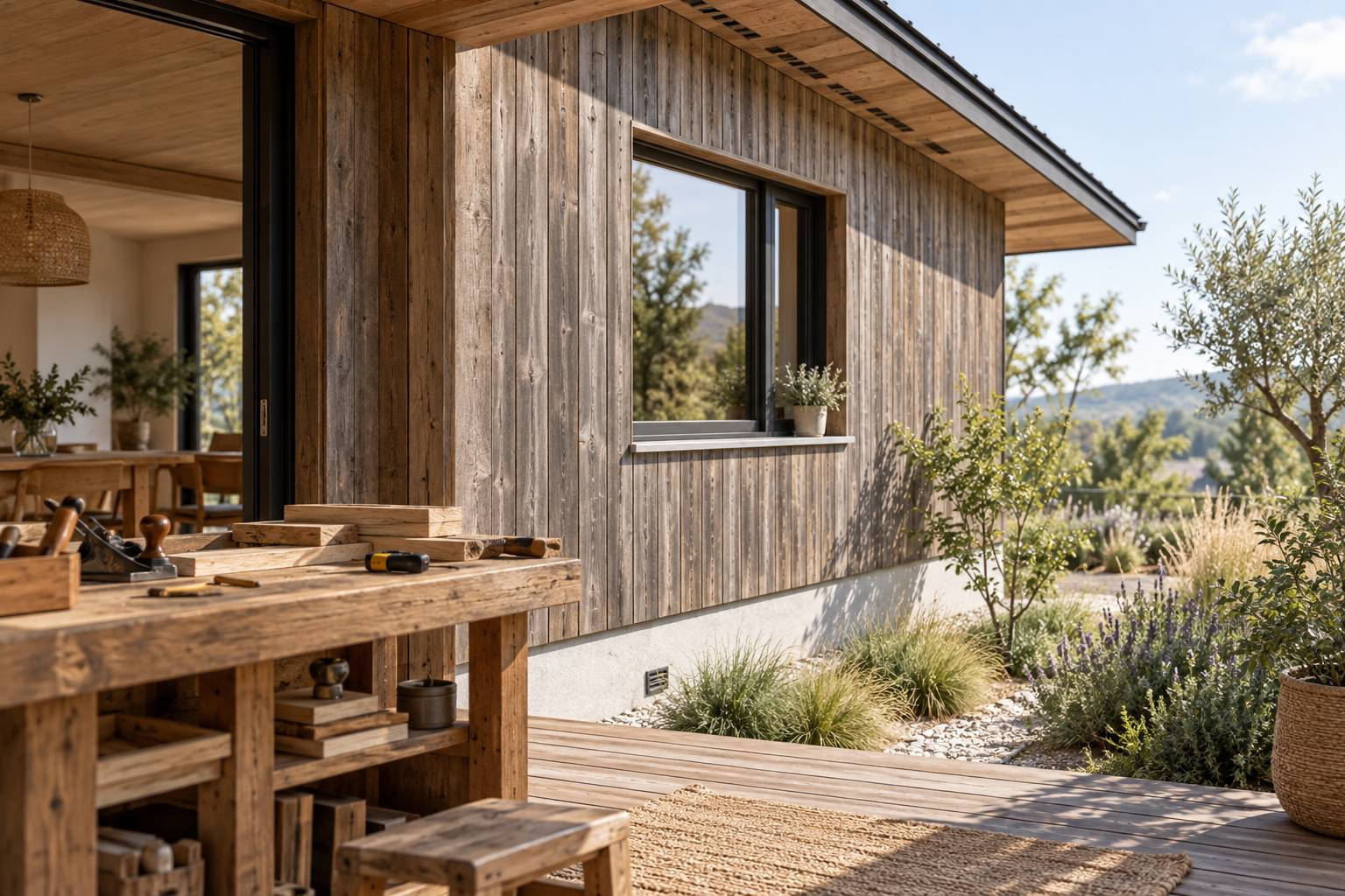 Illustration éditoriale du sujet : Maison ossature bois : l'entretien réel, année après année