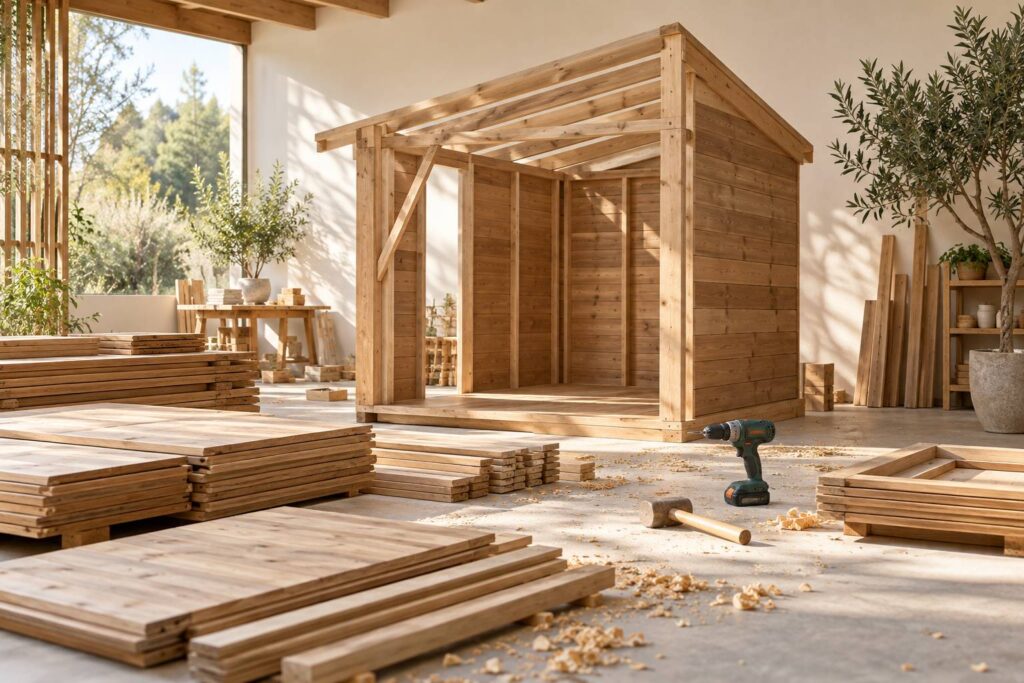 Panneaux de bois pre-decoupes et outillage pour monter un kit