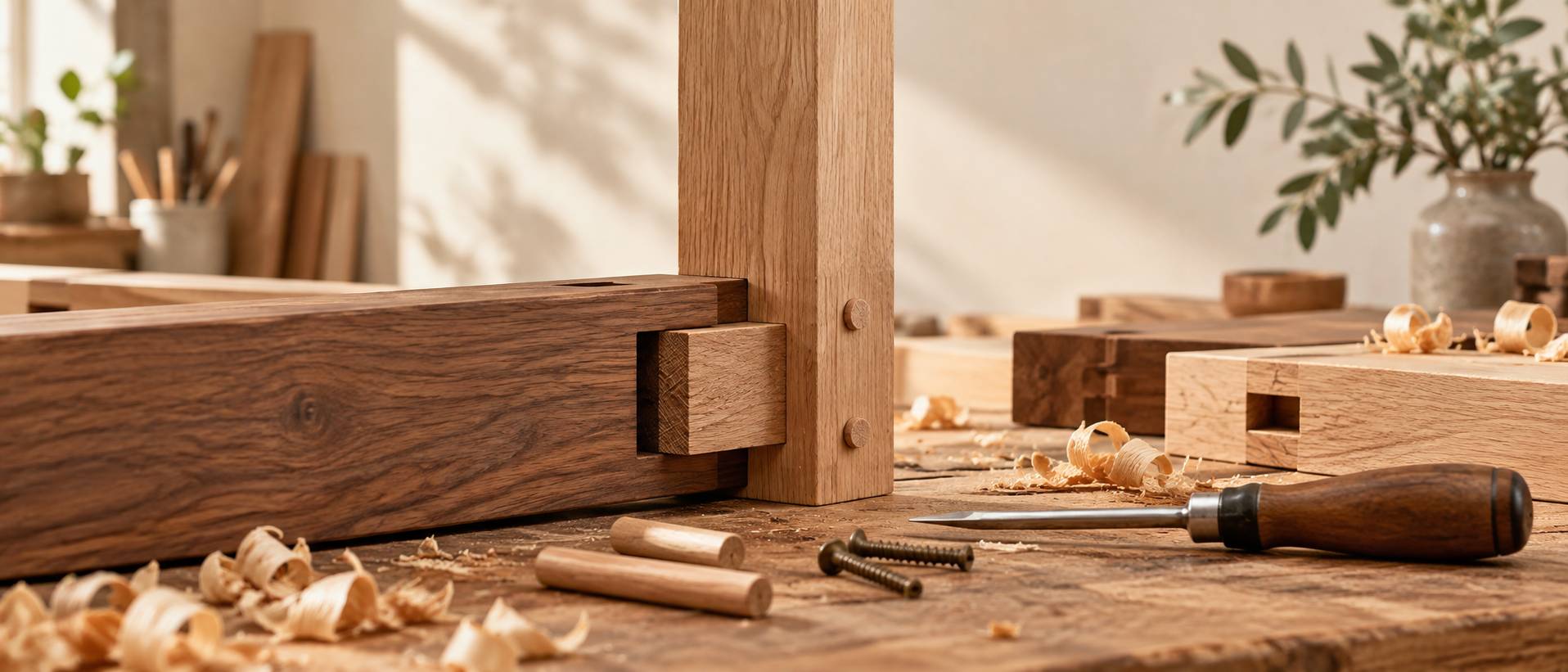 Assemblage de pieces de bois emboitees avec vis